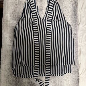 Striped Sleeveless Blouse with Tie